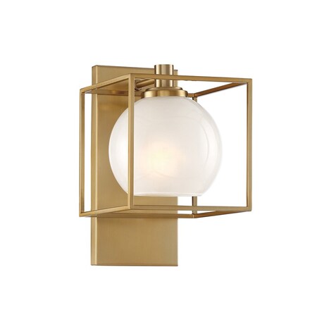 Designers Fountain Cowen 6.75in 1-Light Brushed Gold Mid-Century Modern Indoor Vanity with Etched Glass Shade 94501-BG